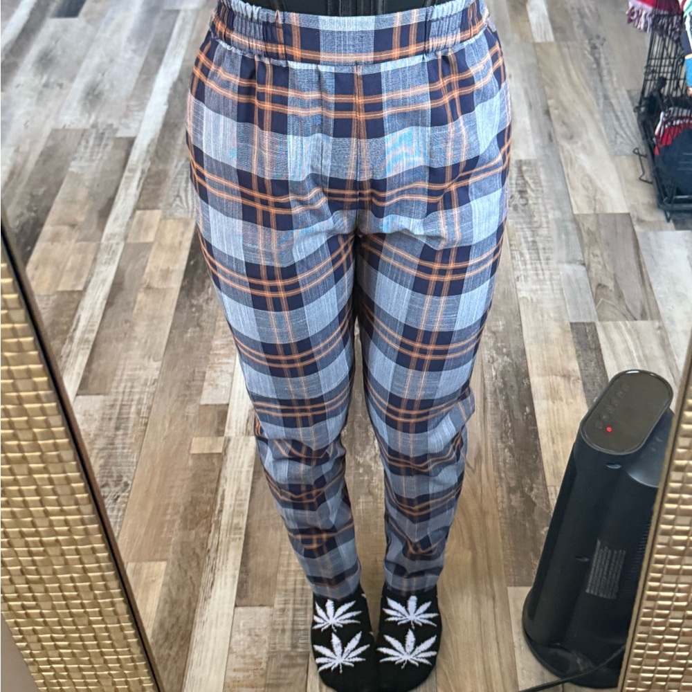 Womens blue plaid pants
